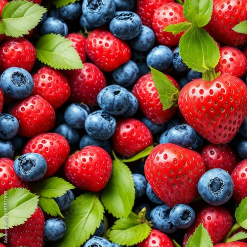 background of blackberries and strawberries with leaves