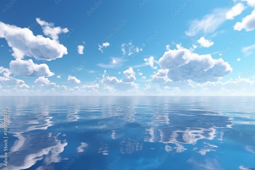  a large body of water with clouds in the sky above it.  generative ai