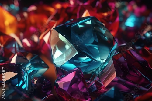  a bunch of colorful crystals that are on a black surface. generative ai