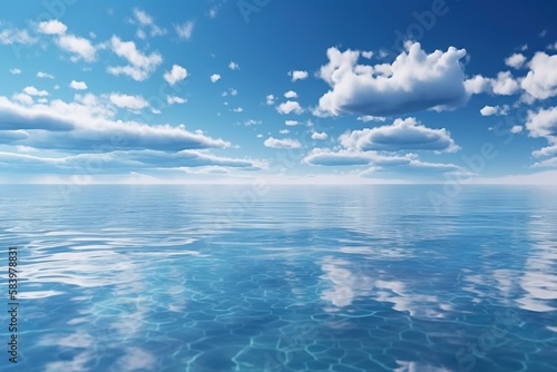  a large body of water with clouds in the sky above it. generative ai