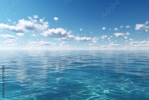  a blue ocean with clouds in the sky and water below. generative ai