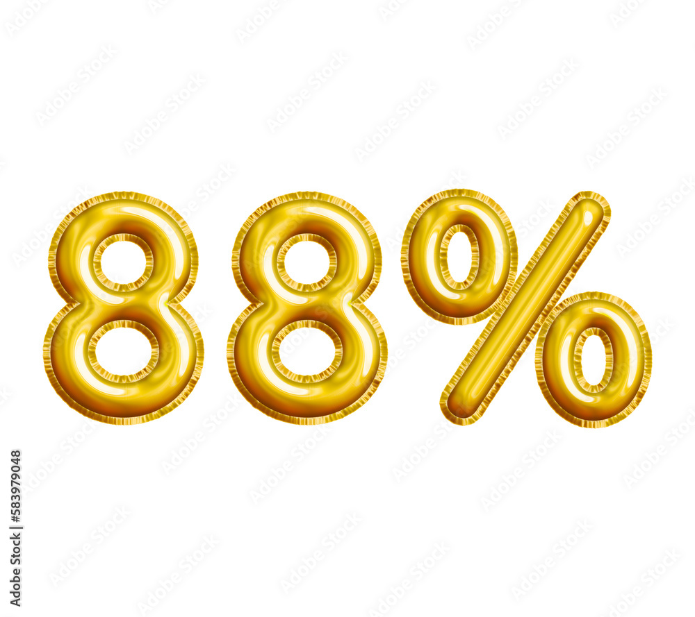 88% or Eighty-eight Percent 3D Gold Balloon. You can use this asset for your content Marketing like as Promotion, Advertisement, Ads,  Banner, Flyer, Discount Card and anymore.
