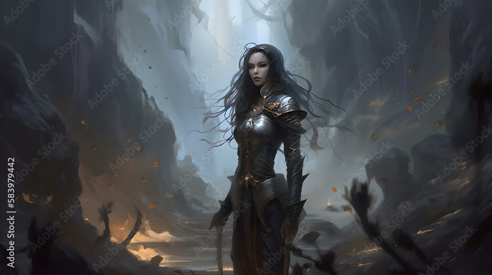 Obraz premium fantasy female character in a cool background (ai generated)