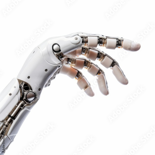 Robotic arm on white background. Futuristic design of robot arm. Generative AI.