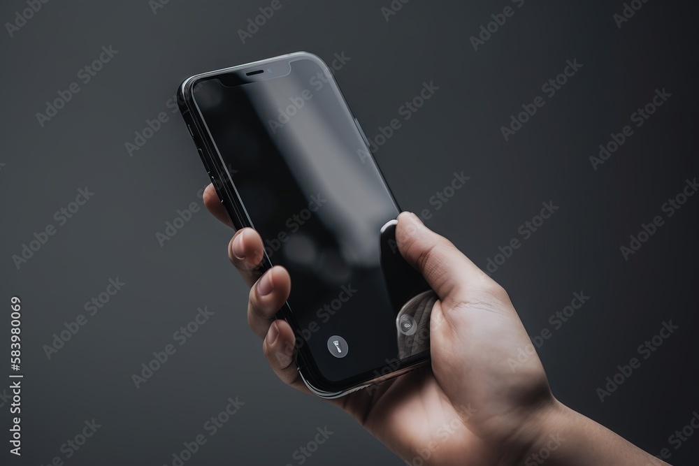 a person holding a cell phone in their hand with a dark background. generative ai a person holding a cell phone in their hand with a dark background. generative ai