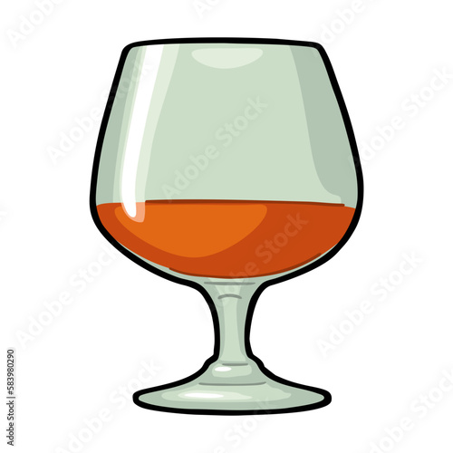 Glass and bottle of cognac. Color vector illustration