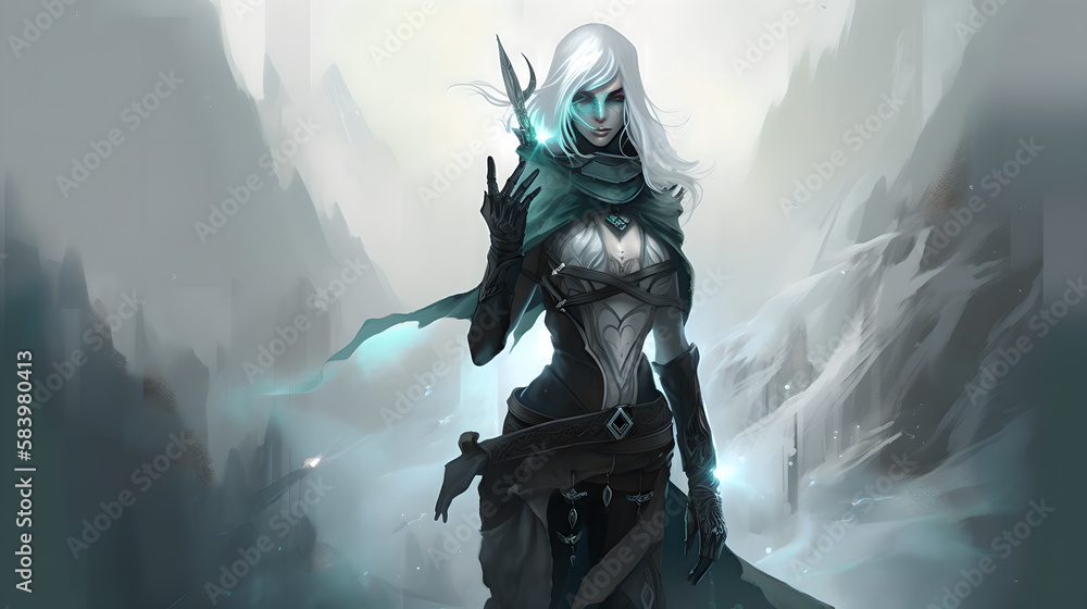 Fototapeta premium fantasy female character in a cool background (ai generated)