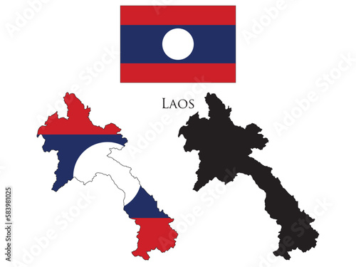 laos flag and map illustration vector 