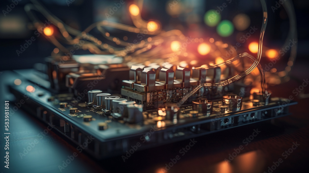 Electronic circuit board with microchips close-up .generative ai Electronic circuit board with microchips close-up .generative ai
