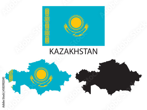 kazakhstan flag and map illustration vector  photo