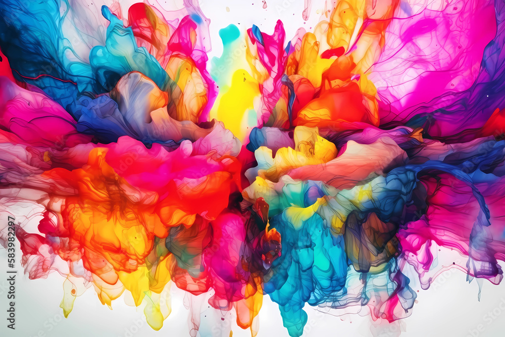 A colorful abstract painted with watercolors on white background