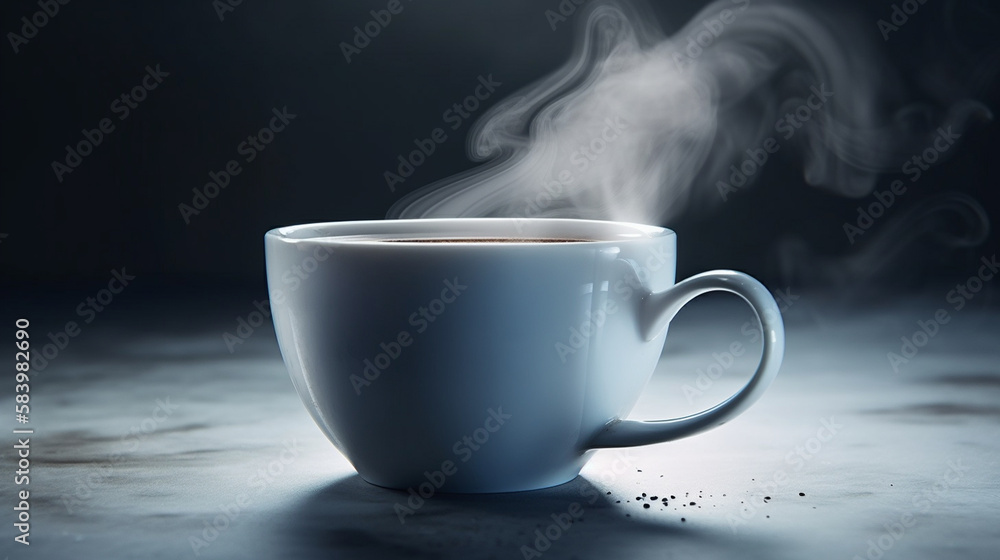 Cup of coffee with steam on dark background.generative ai Cup of coffee with steam on dark background.generative ai