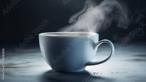 Cup of coffee with steam on dark background.generative ai