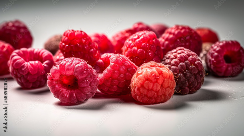 Raspberries on a white background. generative ai