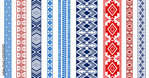 Embroidery ribbon vector patterns, lace seamless border, fashion edge stripes.