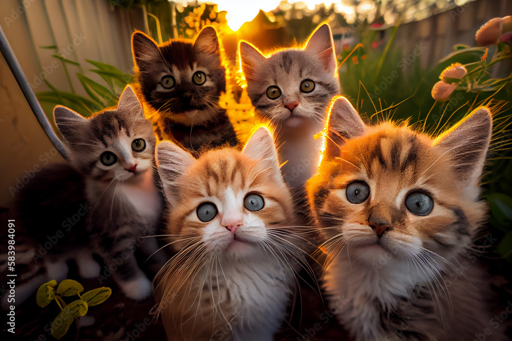 A flock of cats taking a selfie. AI Generated