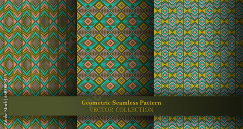 Ornate geometry chevron seamless pattern set. Native american motif ethnic patterns. Chevron zigzag geometric vector endless ornament bundle. Cover background swatches.