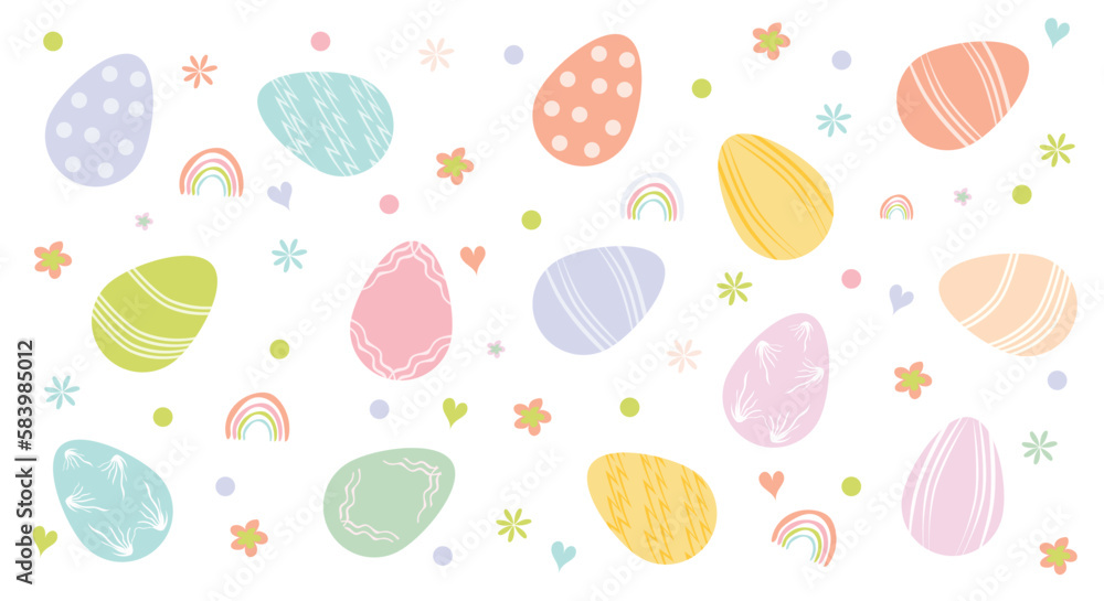 Seamless Background With Easter Eggs, Flat Easter Celebration Illustration