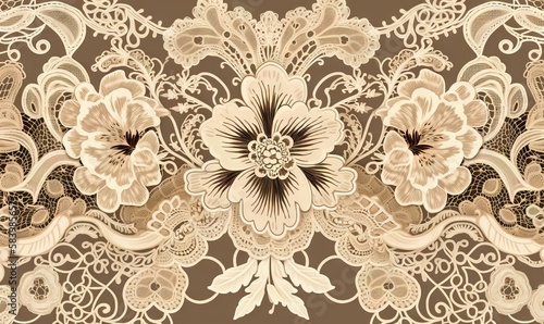  a brown and white floral pattern on a wallpaper background. generative ai