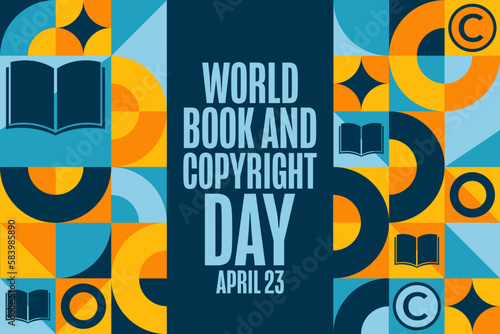 World Book and Copyright Day. April 23. Holiday concept. Template for background, banner, card, poster with text inscription. Vector EPS10 illustration.
