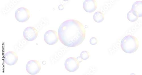 上がっていく白色の大きな泡(白背景)	シャボン玉