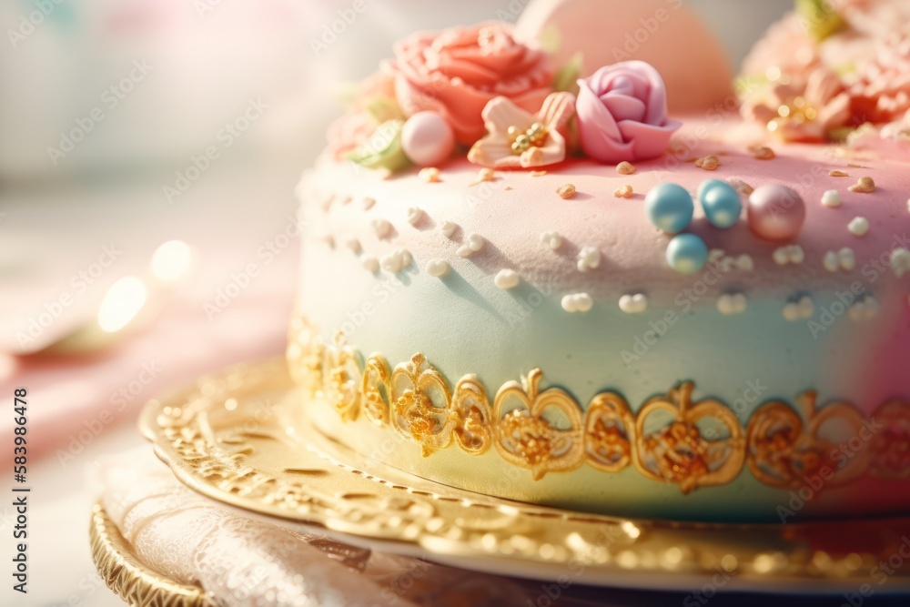 Wedding cake decorated with roses, generative ai Wedding cake decorated with roses, generative ai