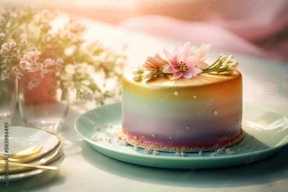 Wedding cake decorated with roses, generative ai Wedding cake decorated with roses, generative ai