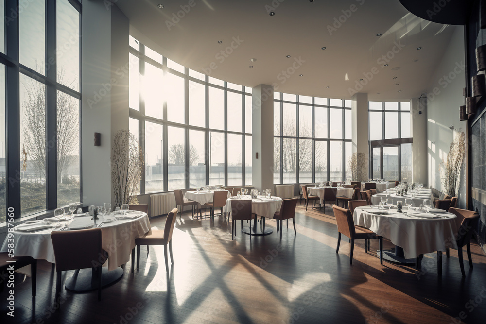 Restaurant with a panoramic view of the city. AI Generated Restaurant with a panoramic view of the city. AI Generated