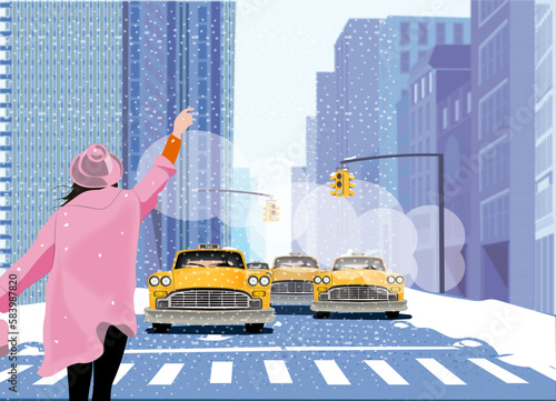 Femme faisant signe à un taxi