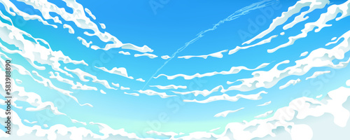 Blue Sky White Clouds Clear Sunny Day Landscape. Vector Sky in anime style.