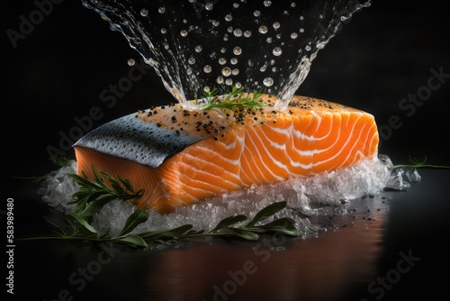 Fresh salmon. Fresh fish. Salmon fillet. Creative layout made of fish.