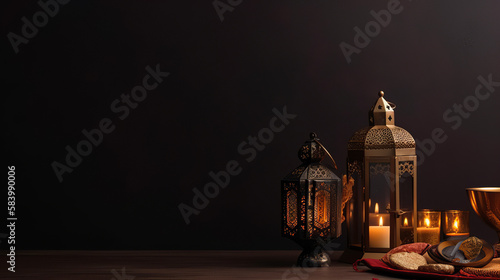 Ramadan Kareem Background, Islamic, Lantern, Generative AI
