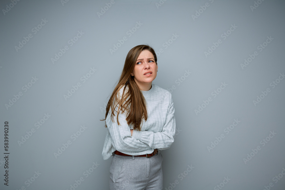 Woman with stomach pain. isolated portrait. Woman with stomach pain. isolated portrait.