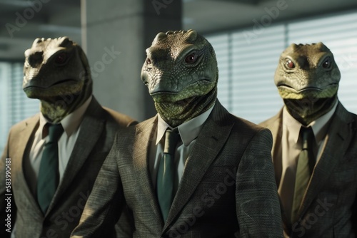 Slika na platnu Lizard people dressed in business attire, including coats and suits