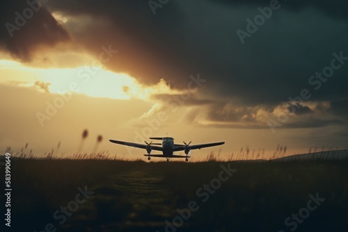 Cinematic view of Aeroplane. Generative AI 