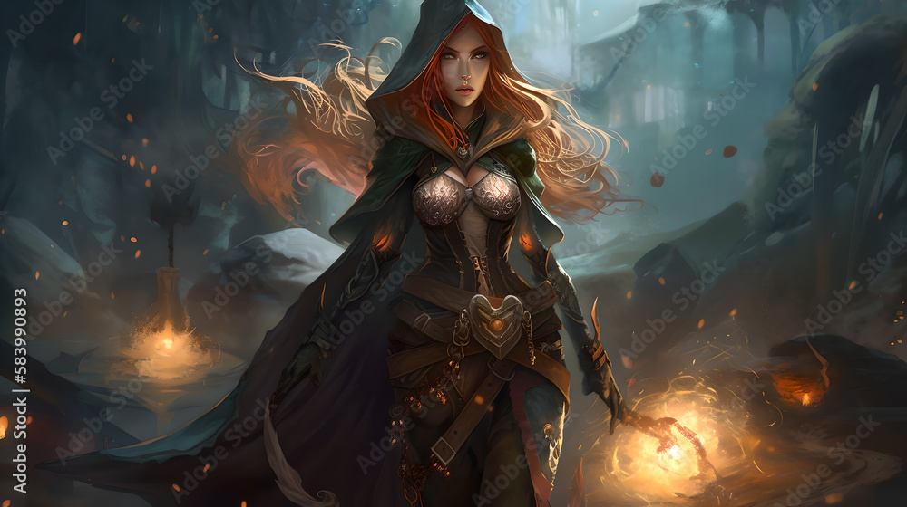 Obraz premium fantasy female character in a cool background (ai generated)