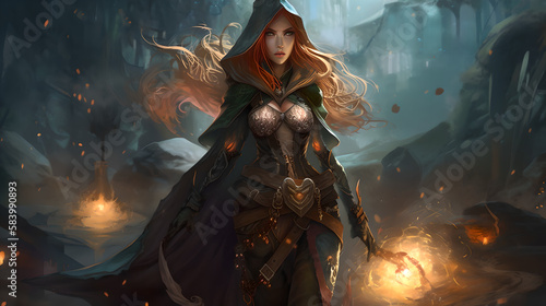 fantasy female character in a cool background (ai generated)