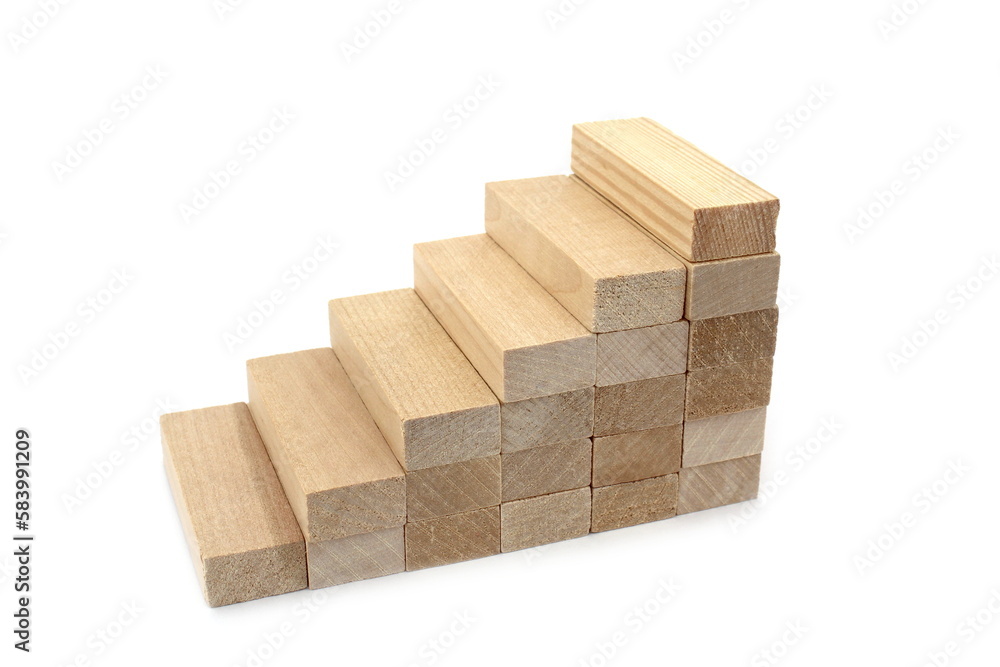 Wooden block built staircase on a white isolated background. Wooden block built staircase on a white isolated background.