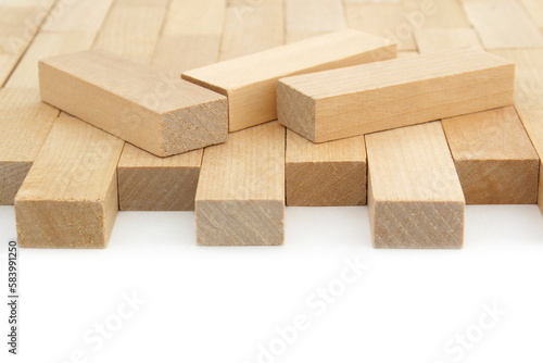 Background of wooden blocks assembled mosaic design.