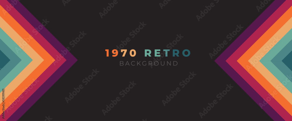 Abstract colorful 70s background vector. Vintage Retro Colors from the 1970s 1900s, 80s, 90s. retro style wallpaper with lines, rainbow stripes. suitable for poster, banner, decorative, wall art.