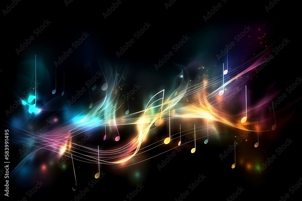 Fototapeta premium Abstract Musical Notes. A Glowing Background Illustration with Melodic Light and Wallpaper