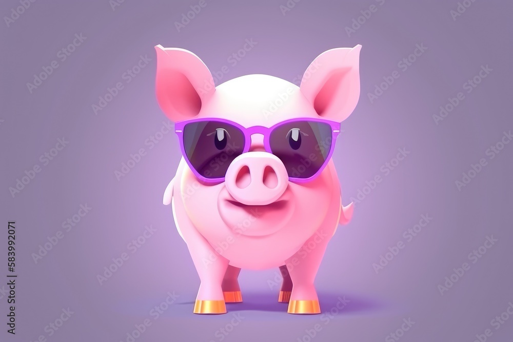 Cute baby animal wearing sunglasses on a colored background. Generative AI Cute baby animal wearing sunglasses on a colored background. Generative AI