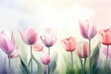 Beautiful floral set with watercolor spring tulip flowers. Spring concept. Generative AI