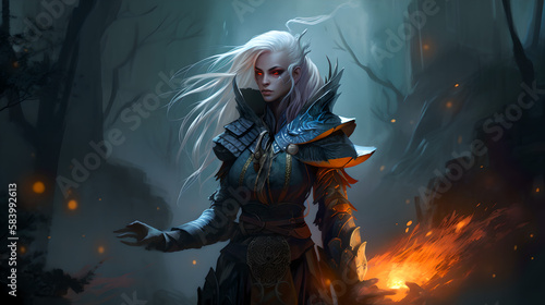 fantasy female character in a cool background 