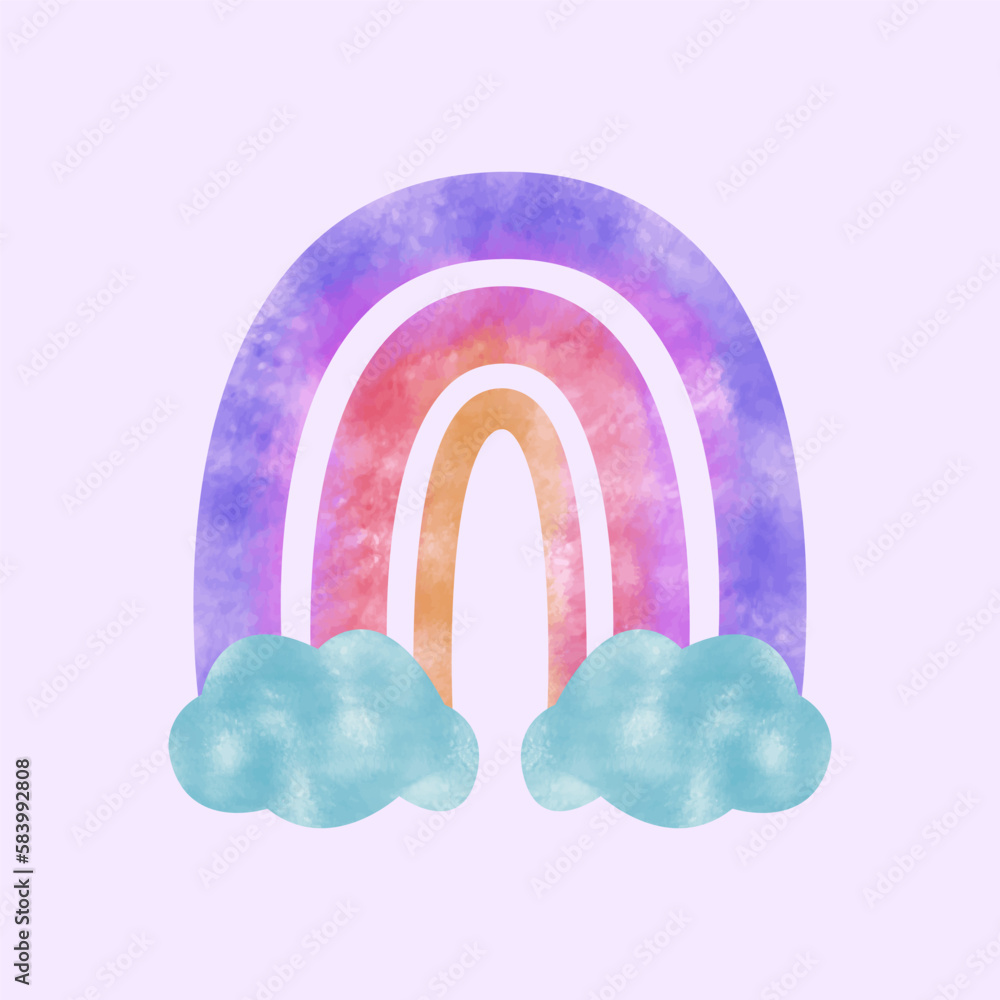 Obraz premium Cute watercolor colorful rainbow card with cloud