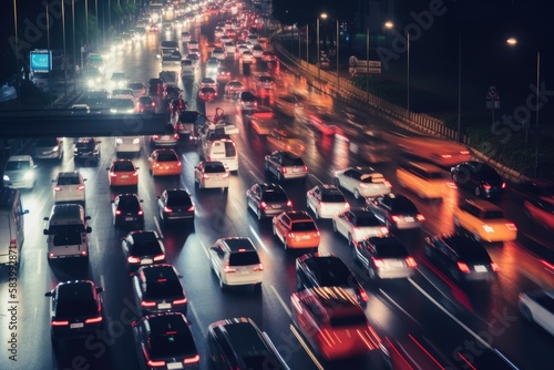 Trafffic Jam in the Night - Blurry - Depth of Field,  Long Exposure