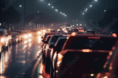 Trafffic Jam in the Night - Blurry - Depth of Field,  Long Exposure