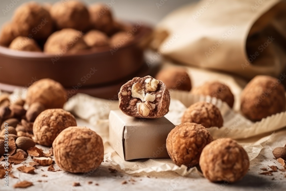 Decadent delights: Indulging in the rich flavors of pralines and truffles infused with nuts and chocolate, generative ai Decadent delights: Indulging in the rich flavors of pralines and truffles infused with nuts and chocolate, generative ai
