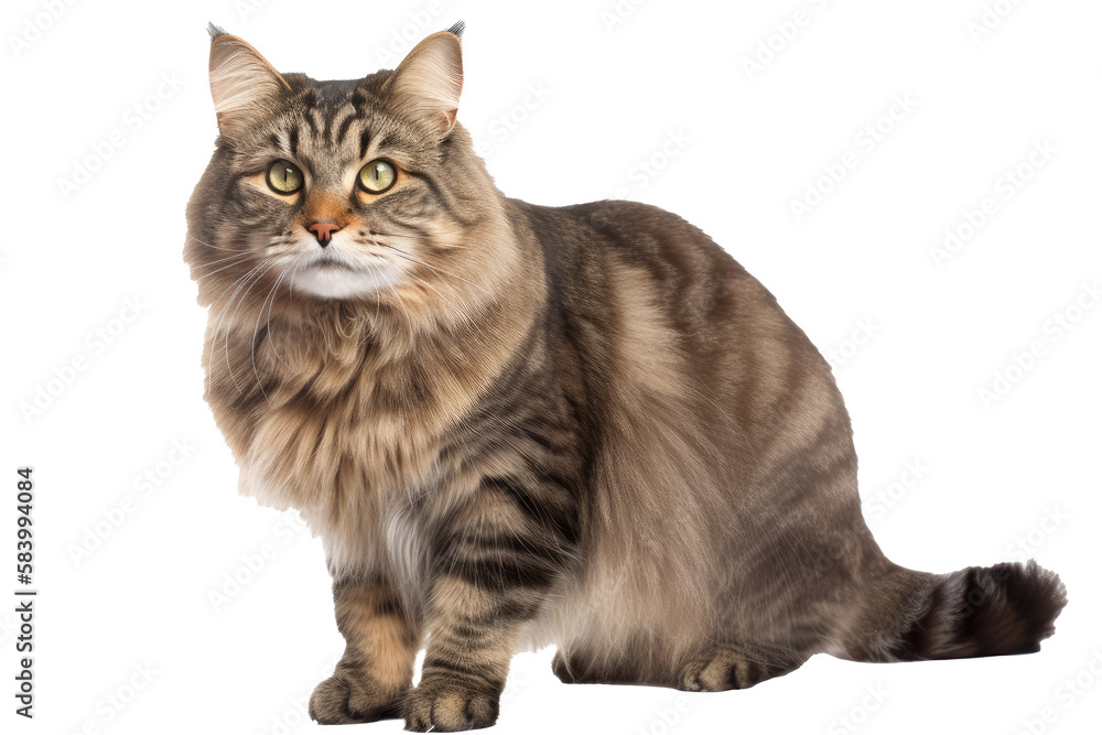 American Bobtail Cat on isolated transparent background, png. Generative AI