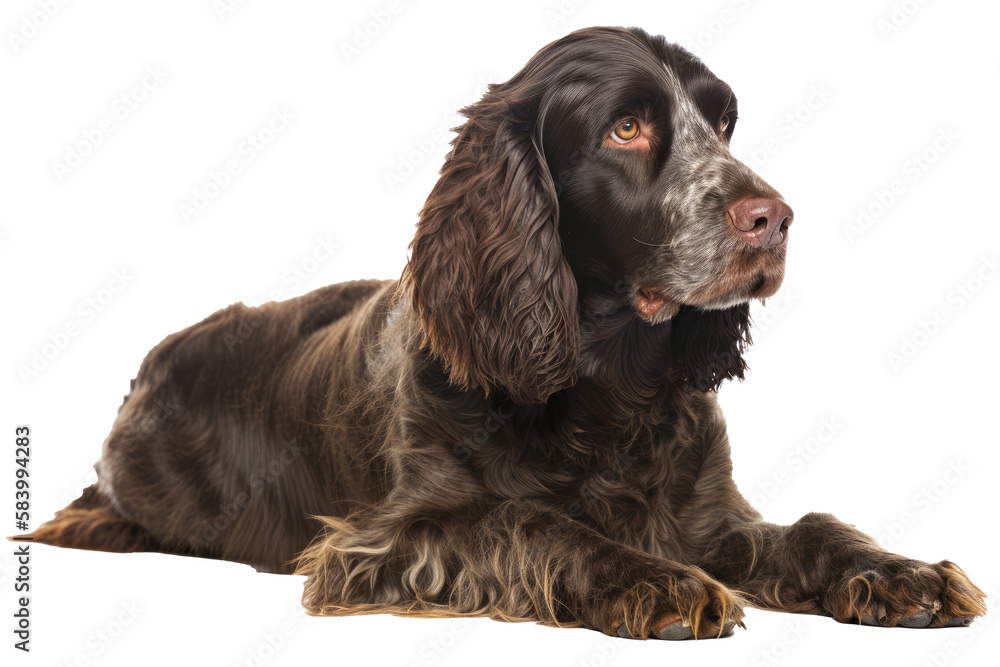 American Water Spaniel Dog on isolated transparent background, png. Generative AI